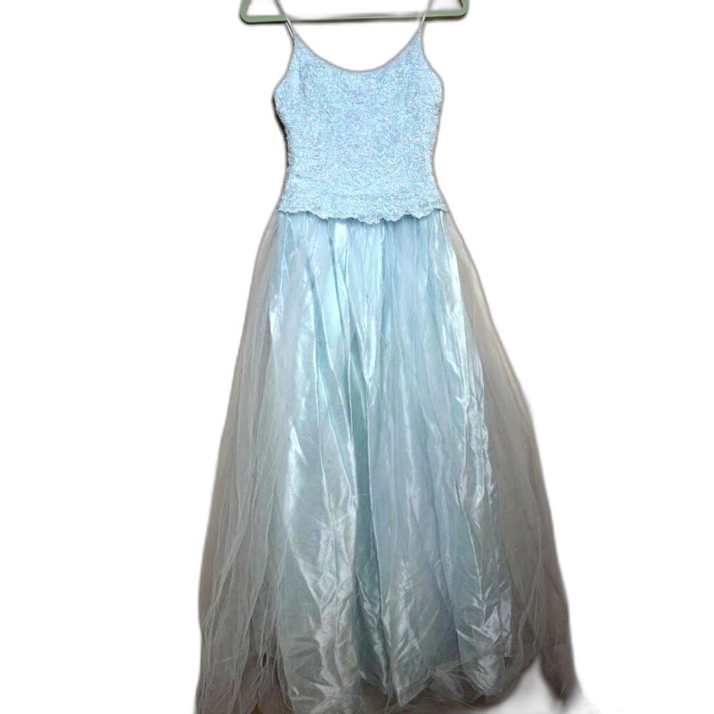 Jessica McClintok Gunne Sax Gown Prom Blue Cinderella Full Skirt Tulle VTG 3/4